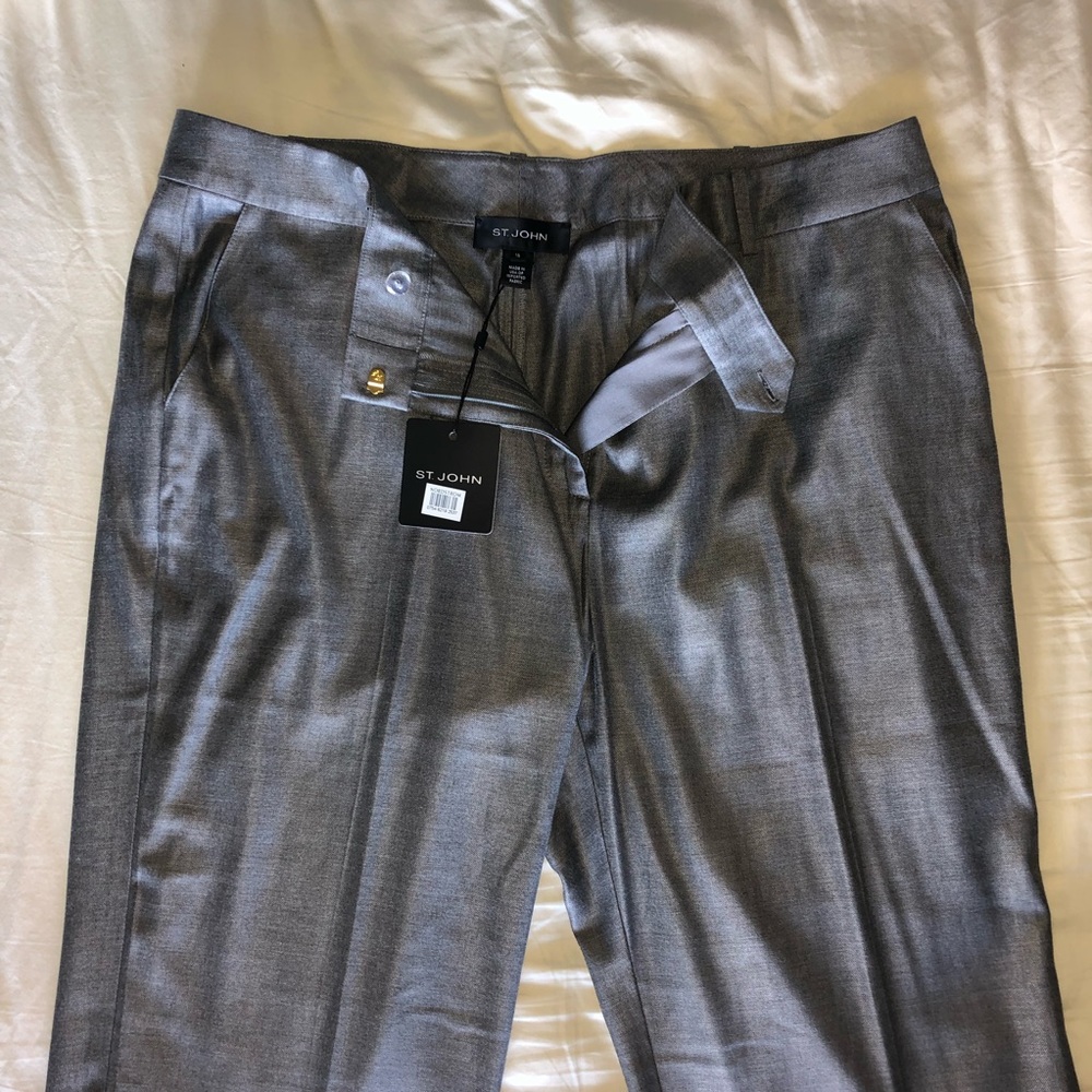 Sz 16 St. John Annabel slacks pants grey unhemmed - Picture 3 of 5